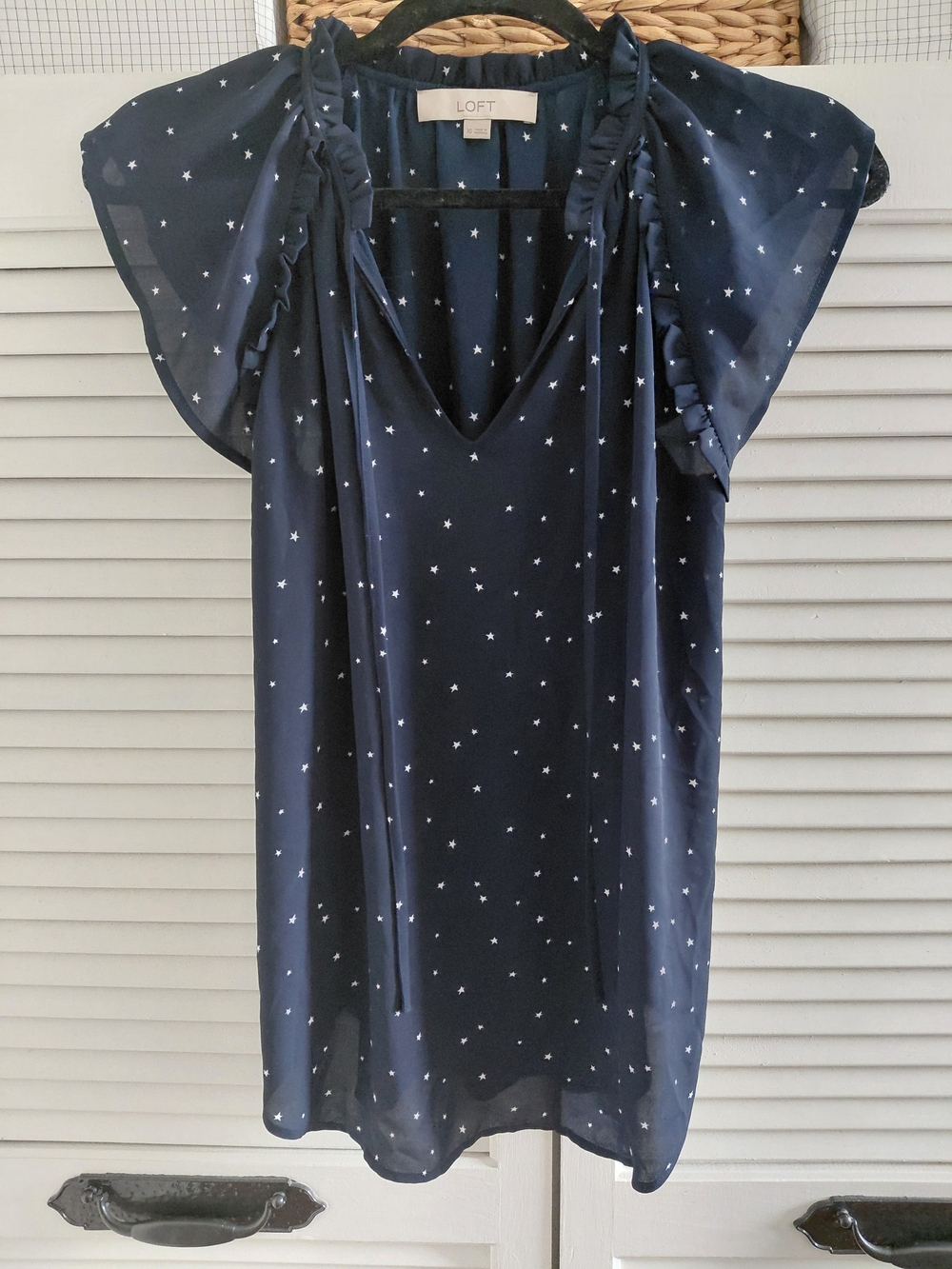 LOFT Navy Star Print Flutter Sleeve Top
